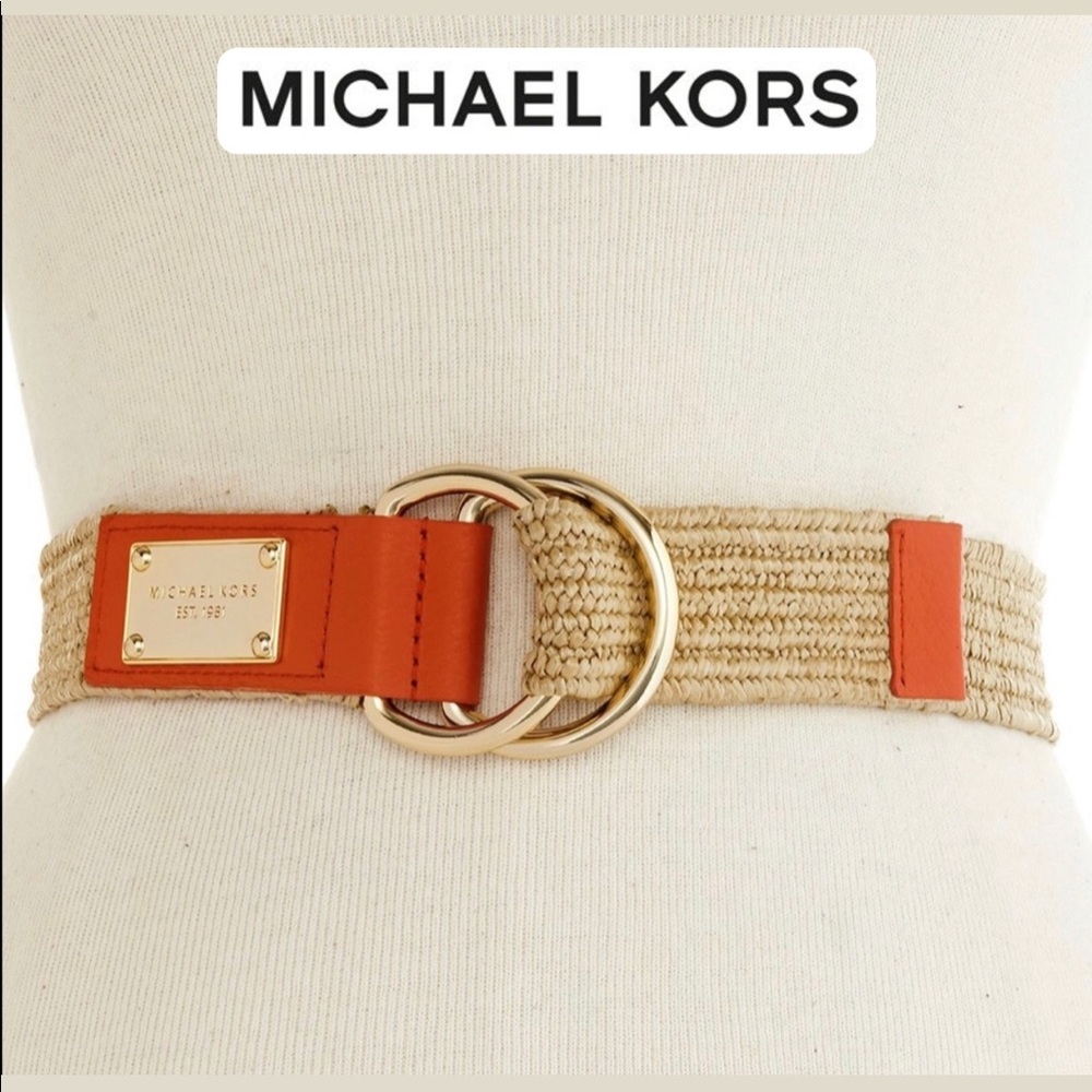 MICHAEL KORS - Straw leather ring belt Orange, S/M - Picture 1 of 9